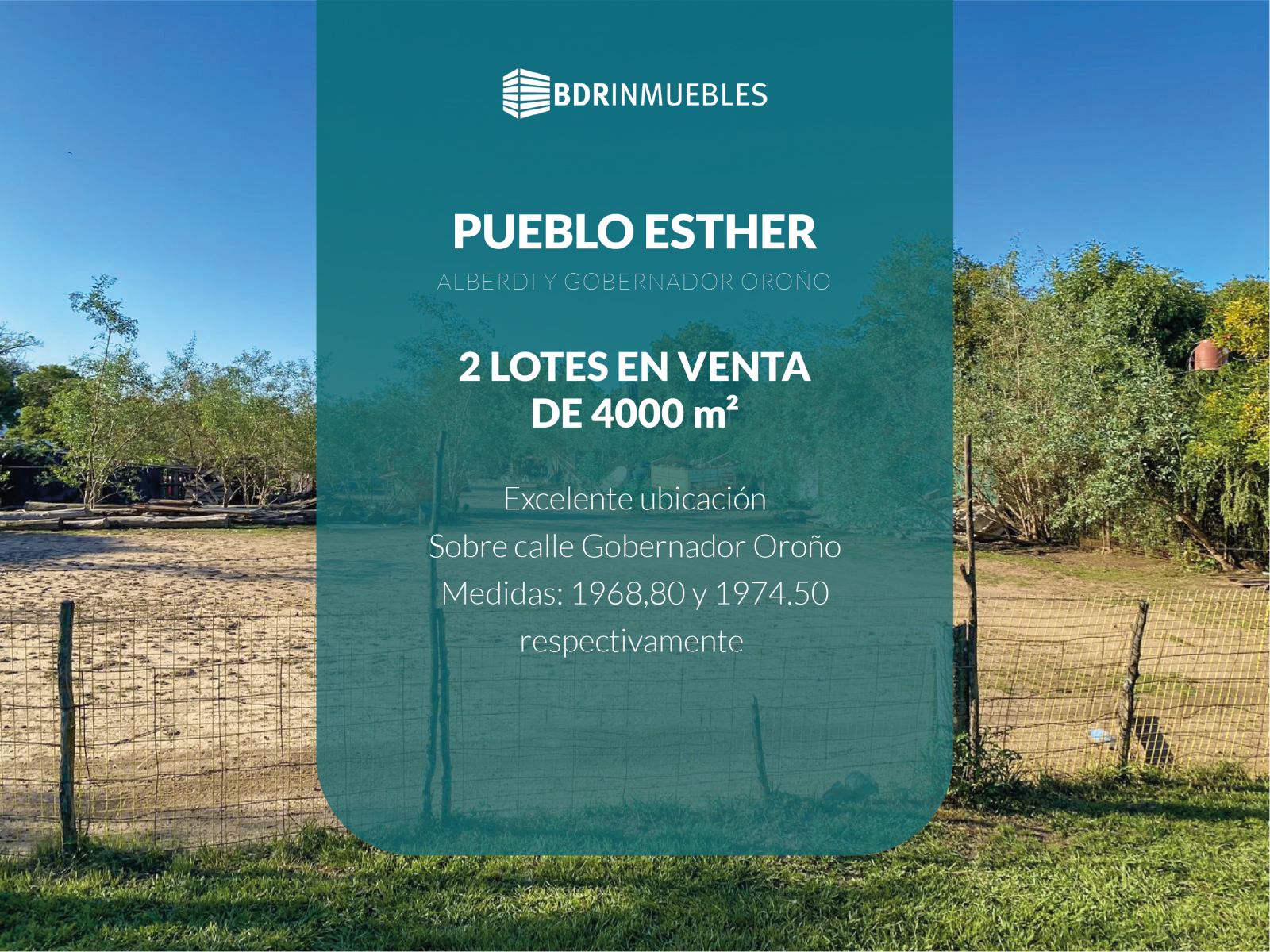 VENTA 2 LOTES PUEBLO ESTHER. METROS RUTA.  JUNTOS (4000 M2) O SEPARADOS (2000 M2 C/U)