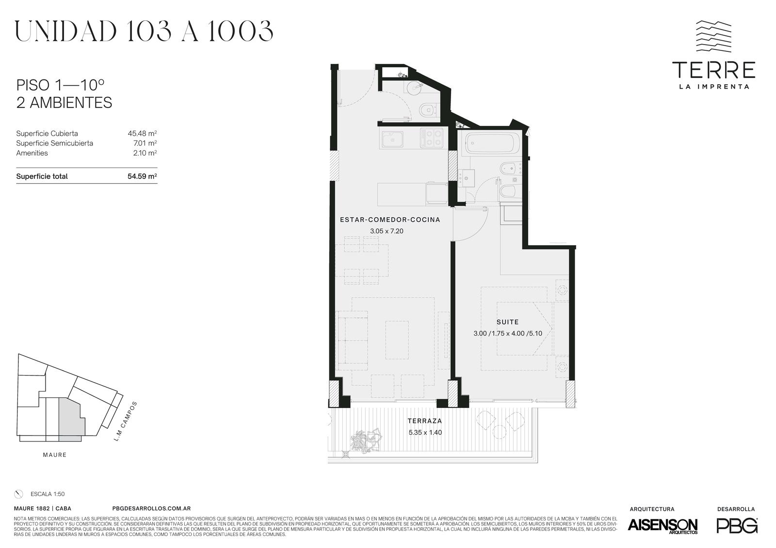 Departamento en  venta de 1 ambiente en La imprenta de 38m2