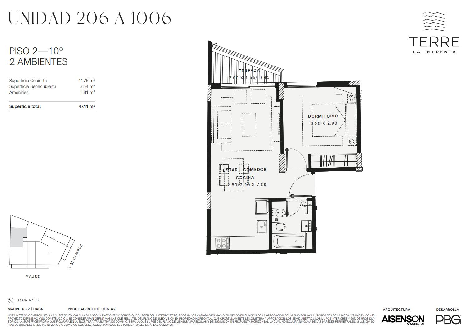 Departamento en  venta de 2 ambientes en La Imprenta de 62m2