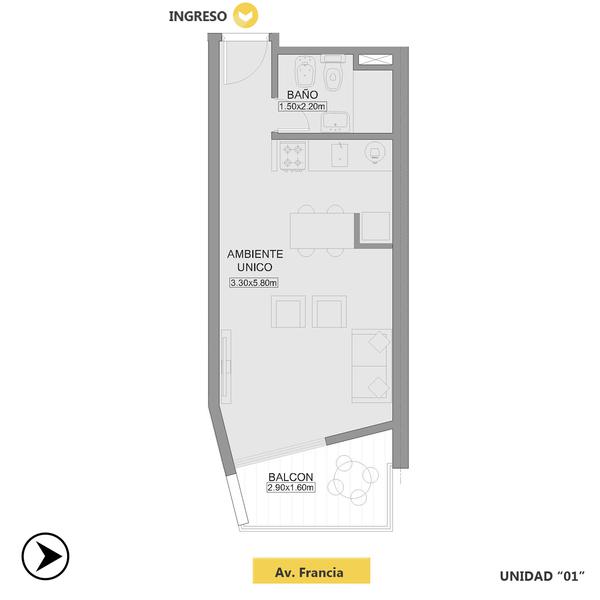 Departamento monoambiente en venta - Pichincha