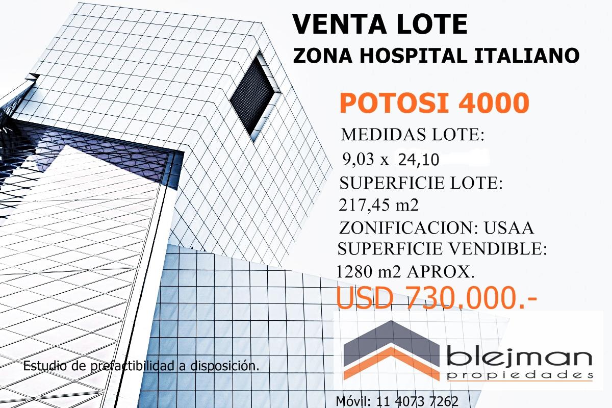 LOTE EN VENTA EN EXCELENTE UBICACIÓN ZONA HOSPITAL ITALIANO