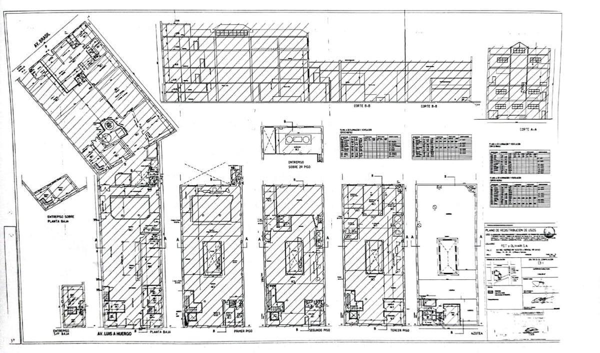 Av Brasil - Ing. Huergo: terreno, edificio en Block - oficinas/depositos. salida a 2 calles