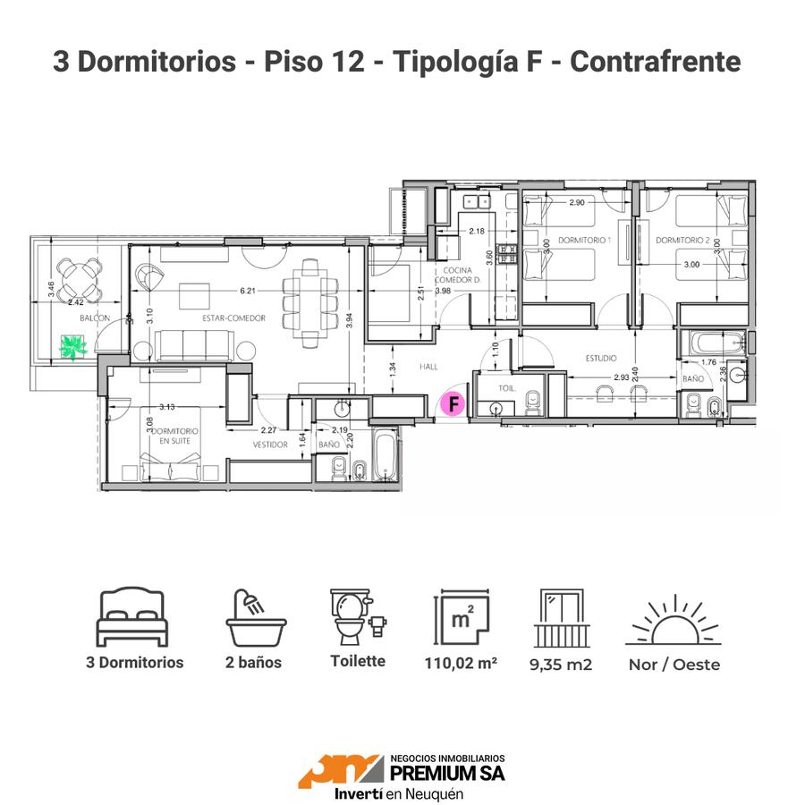 Venta Excelente departamento 3 dormitorios  - Piso 12 - San Juan 1076 - Neuquén