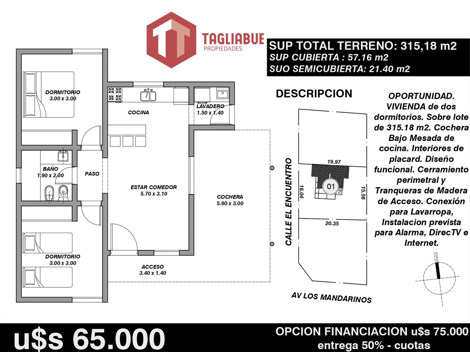 Casa de 2 Dormitorios a Estrenar en  Carpintería