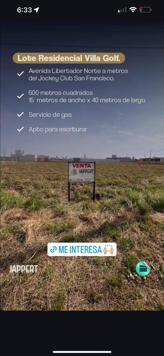 Venta de Terreno a metros del Jockey Club en Villa Golf