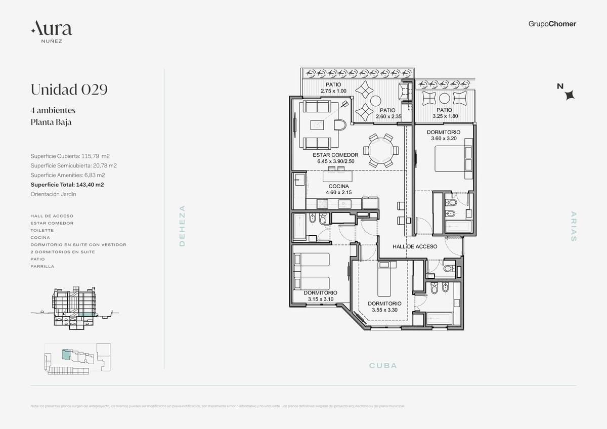 Departamento 4 amb con balcon y patio, -  Aura Nuñez -