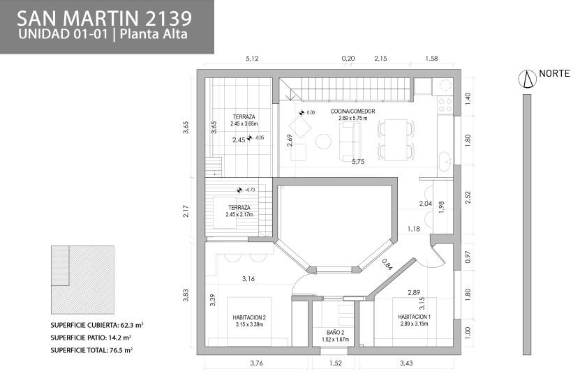 Casa en planta alta con terraza - Barrio Abasto