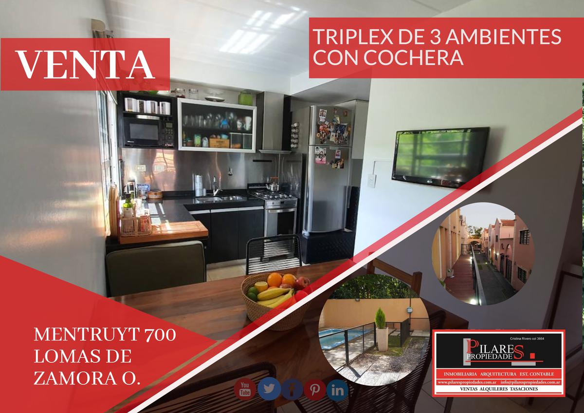 VENTA TRIPLEX    LOMAS DE ZAMORA 80 M2 EN CONDOMINIO CERRADO CON COCHERA BAJAS EXPENSAS  ACEPTA PERMUTA